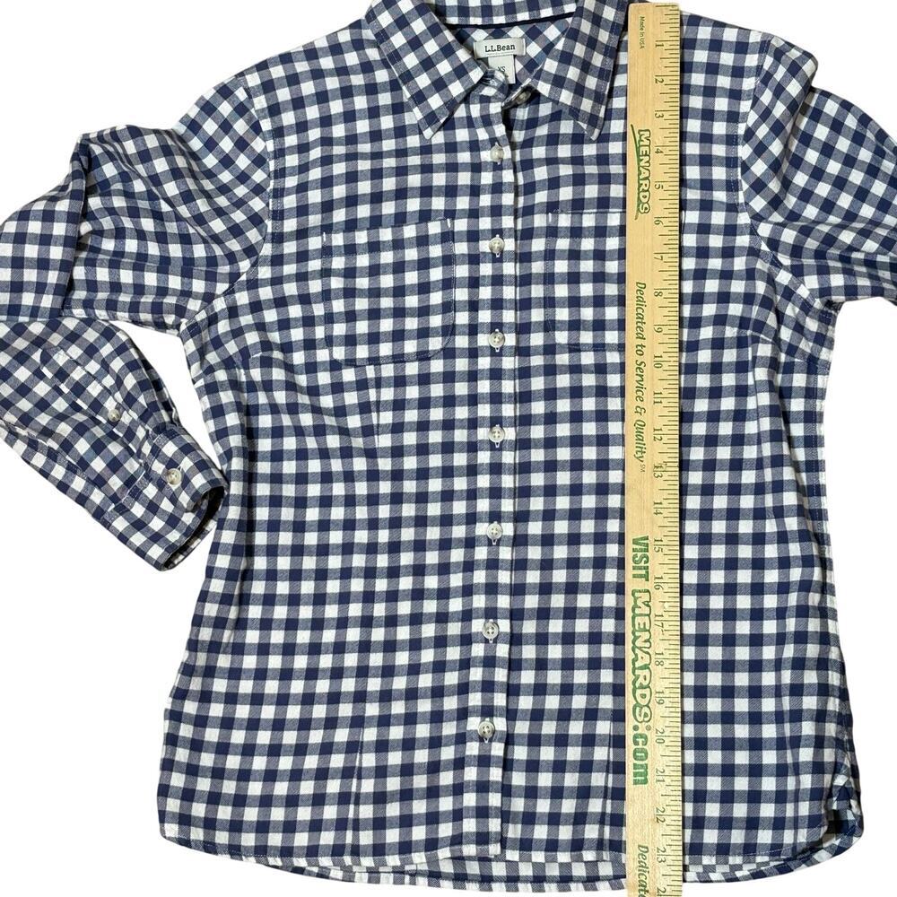 L.L.Bean XS Petite Blue White Gingham Button Down Shirt Flannel Preppy Coastal - Picture 5 of 10